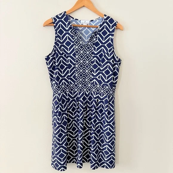 Jude Connally sleeveless dress navy and white geometric nautical blend XL - Picture 2 of 10